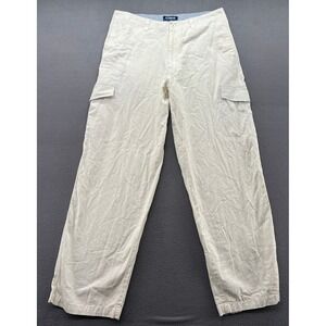 VTG Koman Pants Mens Cream Linen Blend Cargo Pants Straight Leg Off White Sz M